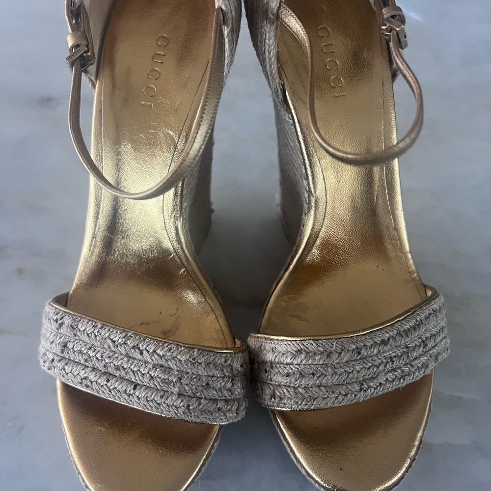 Gucci Gold Wedge Sandals